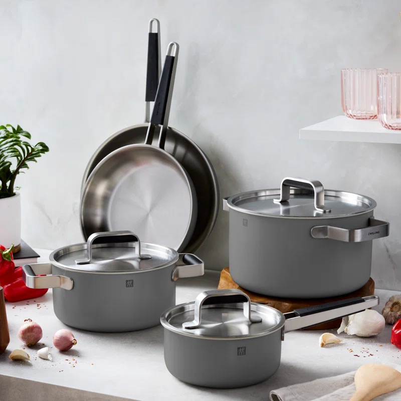 Gray 8-Piece Stainless Steel and Aluminum Cookware Set