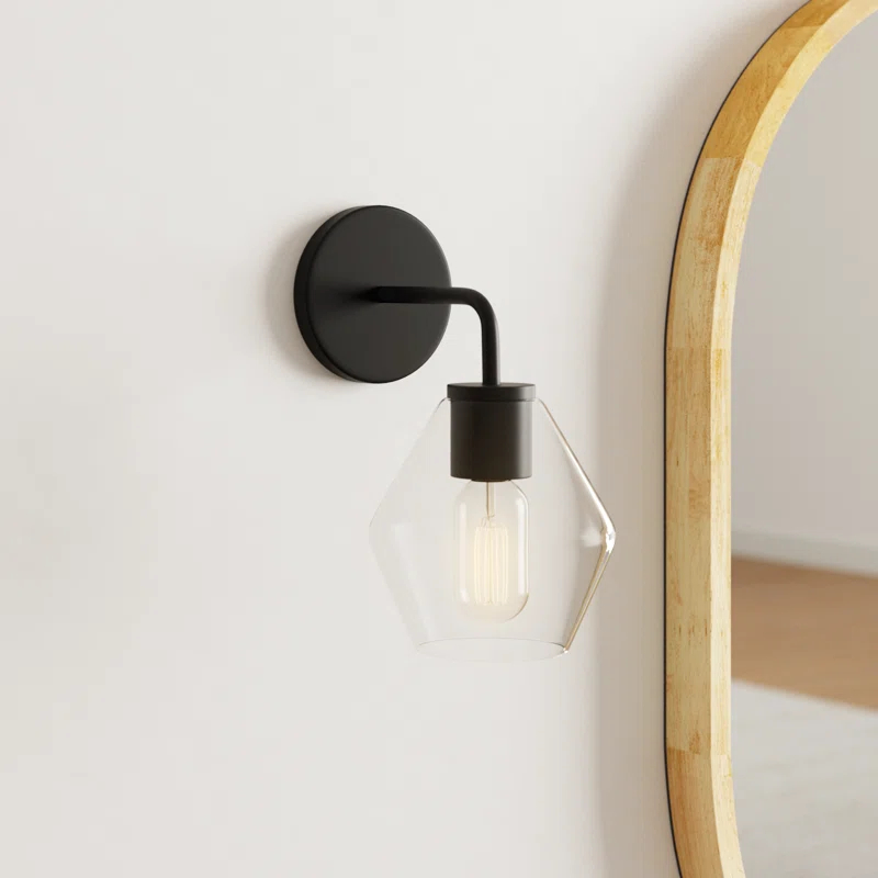 Rooks Single Light Glass Steel Dimmable Armed Sconce