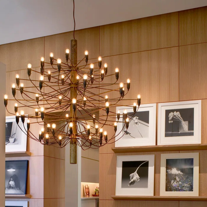 Gino Sarfatti Inspired Brass 50-Light Mid-Century Modern Chandelier