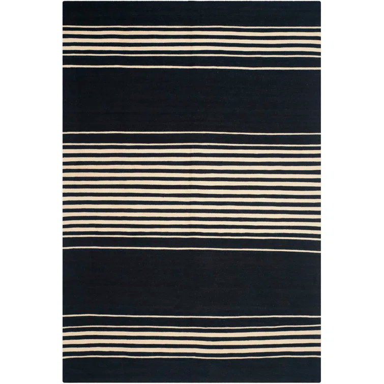 Black Stripe Handwoven Wool 6' x 9' Area Rug