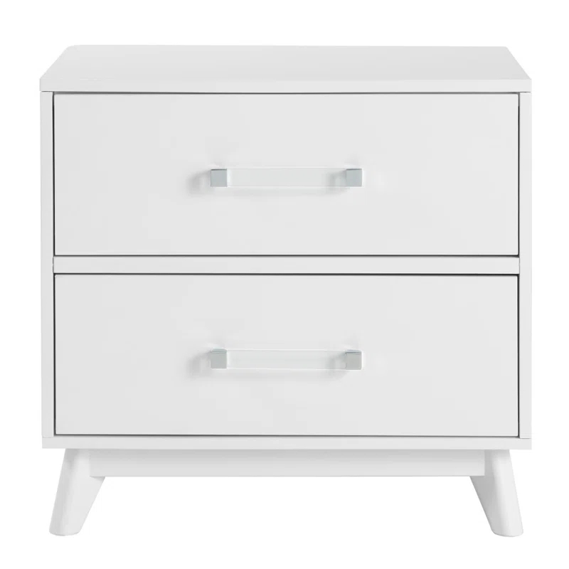 Holland 2 Drawer Nightstand, Acrylic Handles, Undermount Drawer Glides