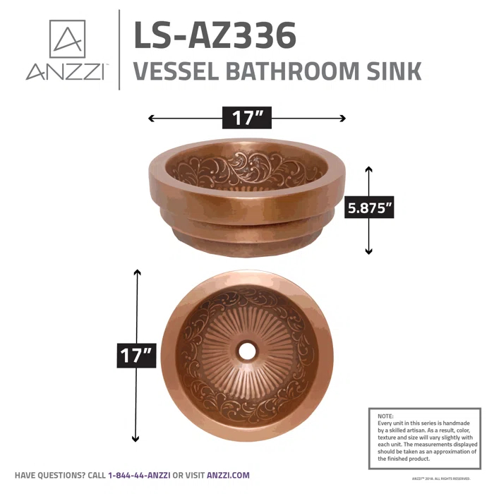 ANZZI Admiral 17'' Polished Antique Copper Copper Circular Bathroom Sink