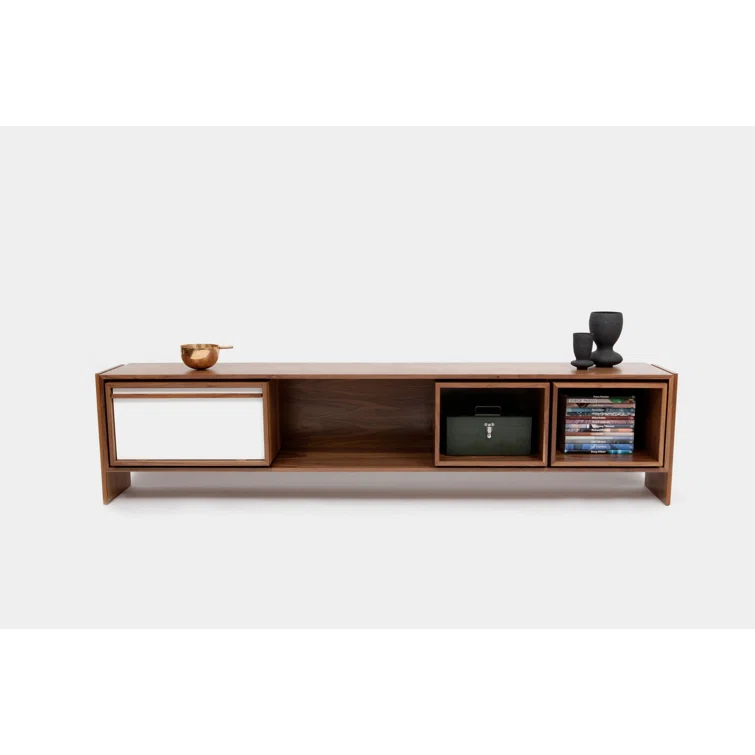Low Units Walnut Recessed Wall Shelf with Drawer