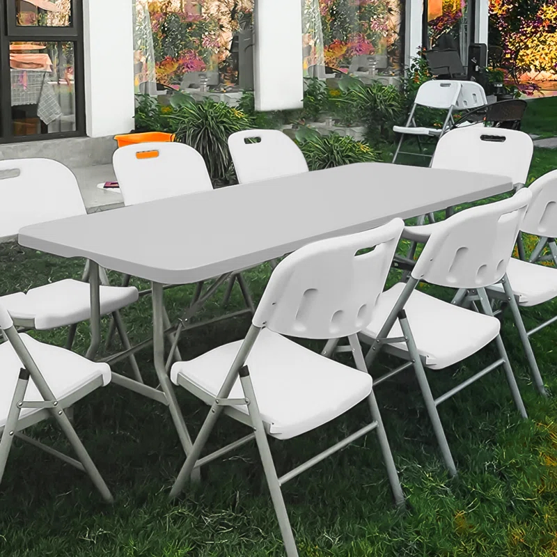 Plastic Folding Card Table, Indoor Outdoor Portable Picnic Table with Carrying Handle for Camping