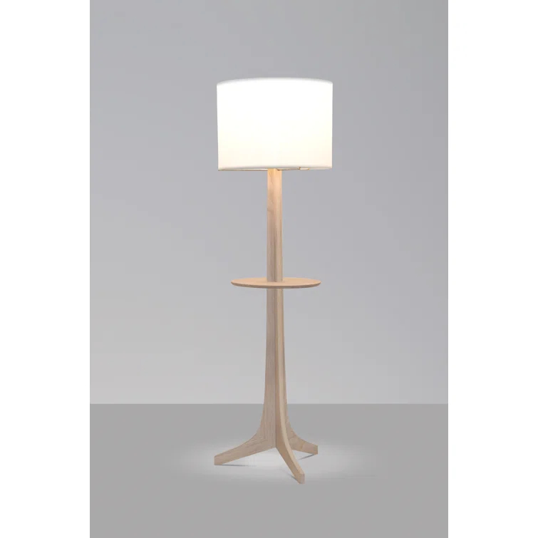 Nauta White Linen Shade Tripod Floor Lamp with Brushed Brass Accents