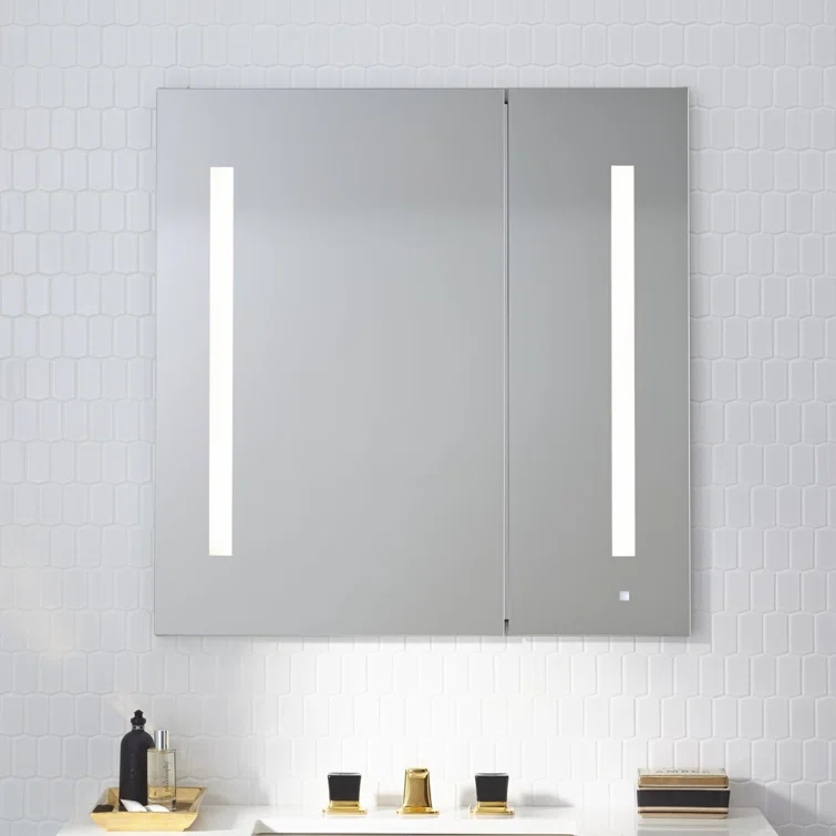 Robern AC3030D4P2LAW AiO Recessed Frameless Medicine Cabinet with 3 Adjustable Shelves and LED Lighting