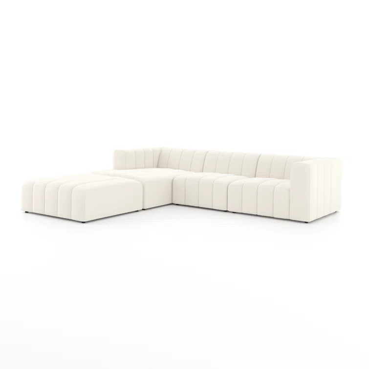 Fayette Cloud Tufted Faux Leather 3-Piece Sectional with Ottoman