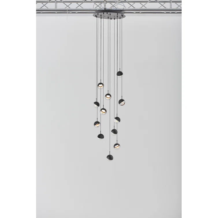 Black Glass LED Globe Pendant Light, 12-Light