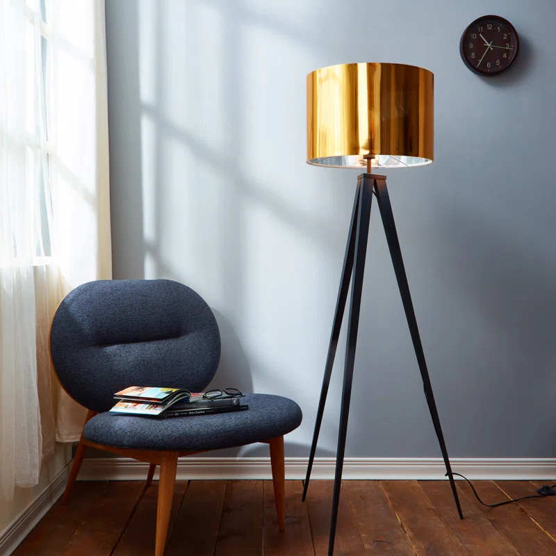 Mercer41 Cardone 60" Modern Standing Tripod Floor Lamp with Drum Shade