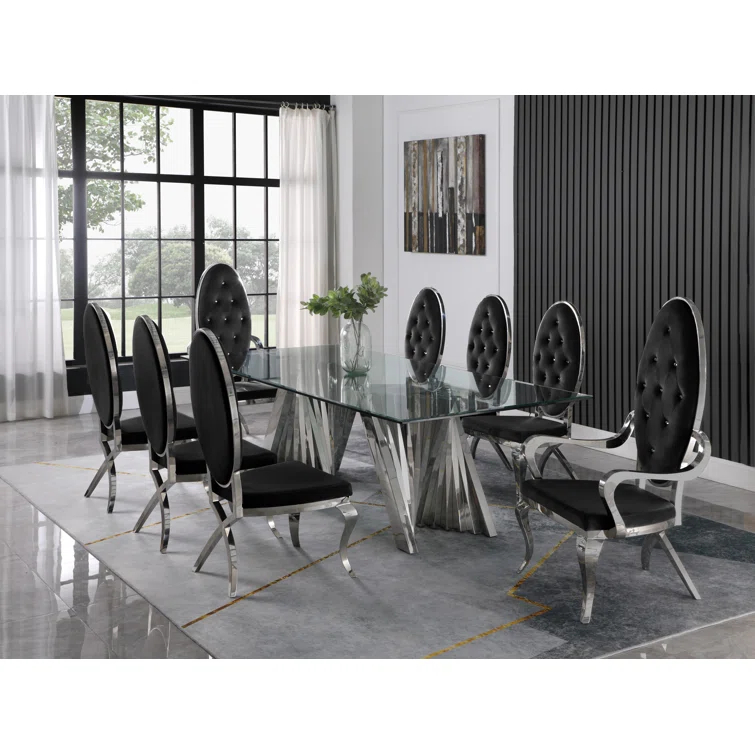 - Person Glass Top Double Pedestal Dining Set
