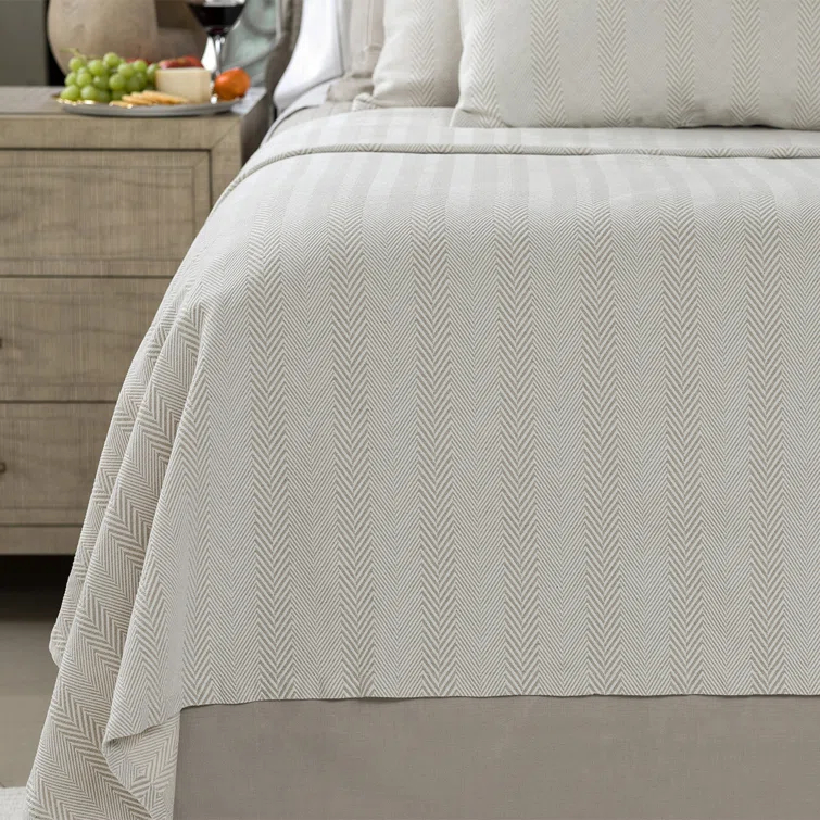 Raffia and White Cotton Chevron Queen Blanket - Machine Washable and Reversible