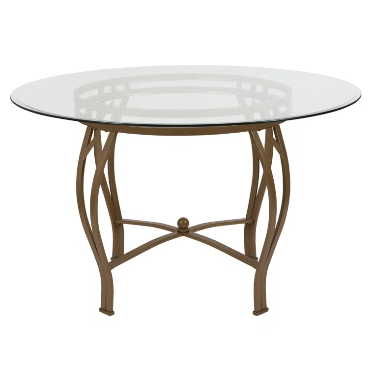 Syracuse Round Glass Dining Table with Bowed Out Metal Frame