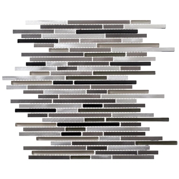 Klein- Bache Aluminum & Glass Random Brick Mosaic Kitchen Backsplash, Bathroom, Shower, Wall and Floor Tile