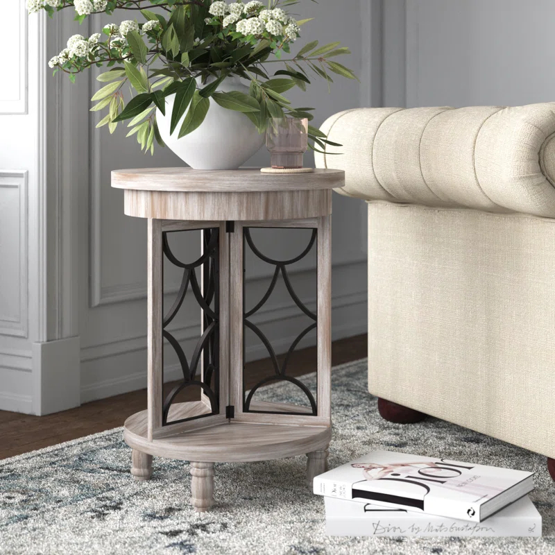 Roberta Wood and Metal Side Table with Shelf, Winter Melody, Bronze Finish