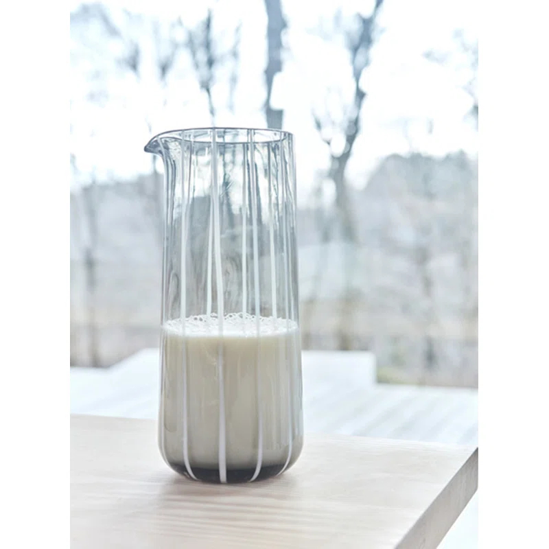 Gray Mouth-Blown Glass Carafe with Subtle Stripes