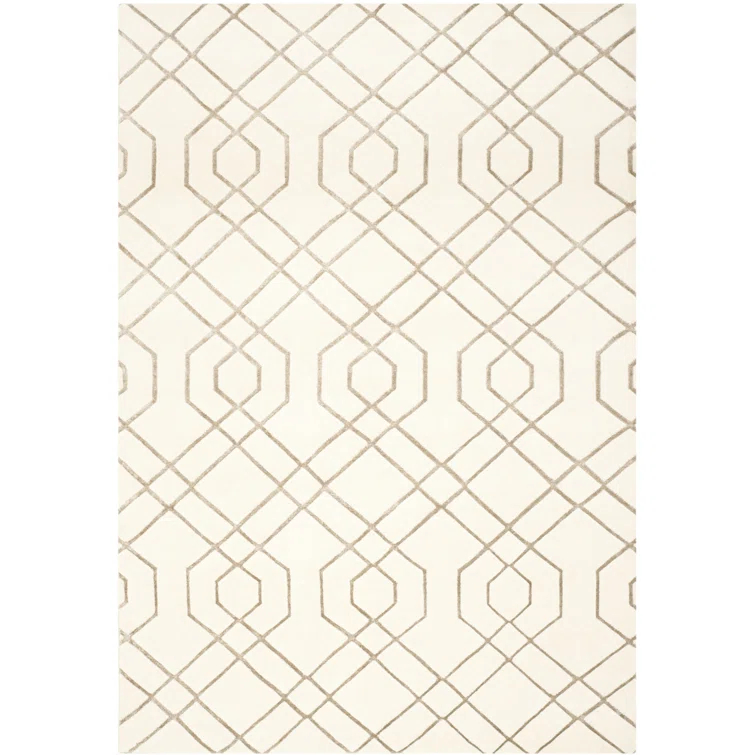Ivory Hand-Knotted Wool Geometric 10' x 14' Area Rug