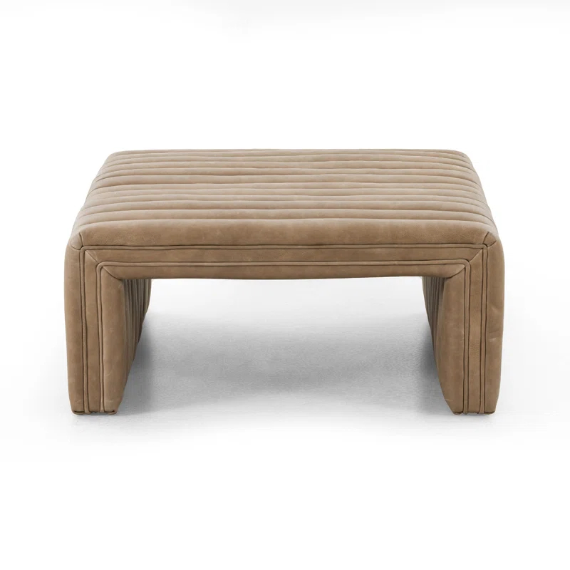 36'' Square Augustine Tufted Leather Ottoman in Palermo Drift