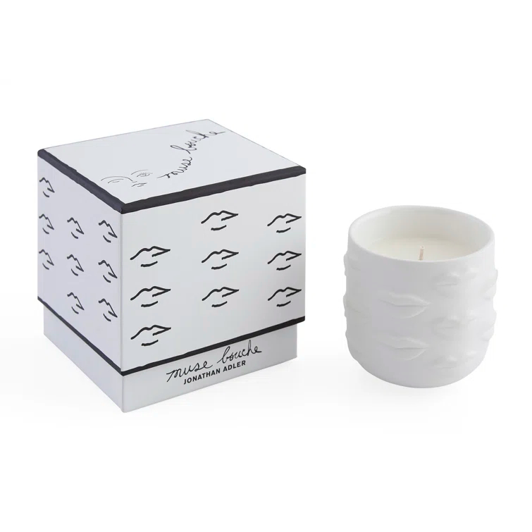 Muse Bergamot, Mandarin, Marine, Pepper, Violet, Rose, Cedarwood, Amber, Sandalwood, And Suede. Scented Designer Candle with Porcelain Holder