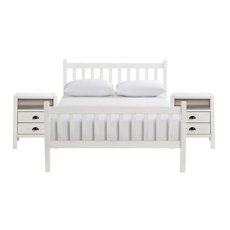 Windsor Wood Farmhouse Industrial Bohemian Style 3 Pc Bedroom Set With Slat Twin Bed 2 Nightstands