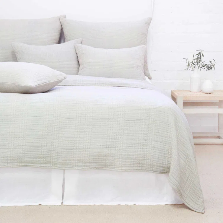 Arrowhead Textured Cotton Blanket by Pom Pom at Home - Mist / Twin