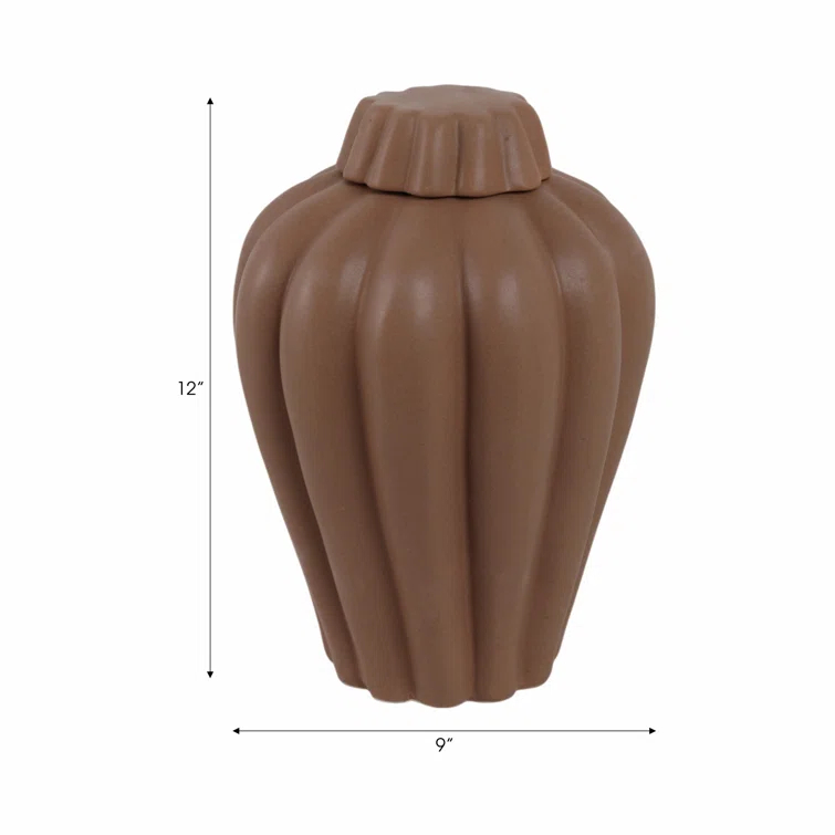 Handmade Brown Stoneware Jar with Lid, 12"