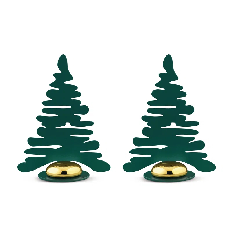 Alessi BM16S2 GR - Barkplace Tree Set of two place markers in steel coloured with epoxy resin, green with magnet.