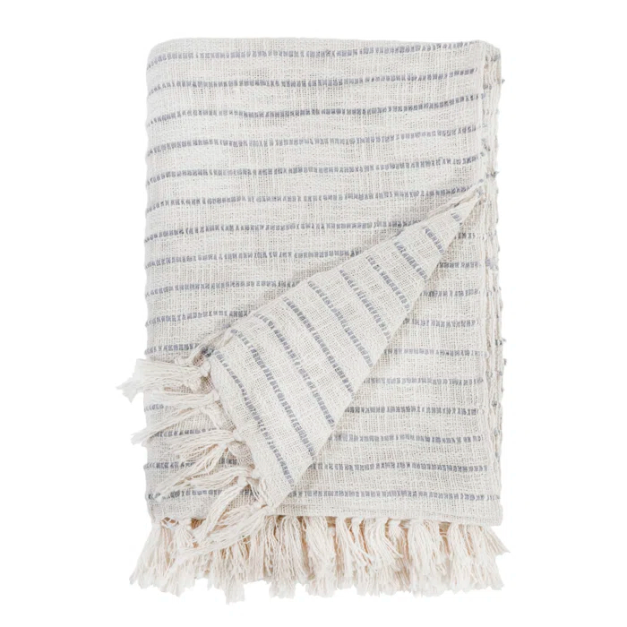 Jojo Cotton Oversized Throw by Pom Pom at Home - Ivory and Blue Grey