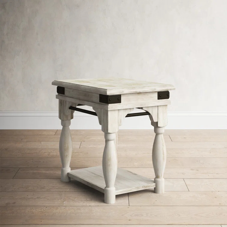 Riverside Furniture Regan Farmhouse Wood Chairside Table in Farmhouse White