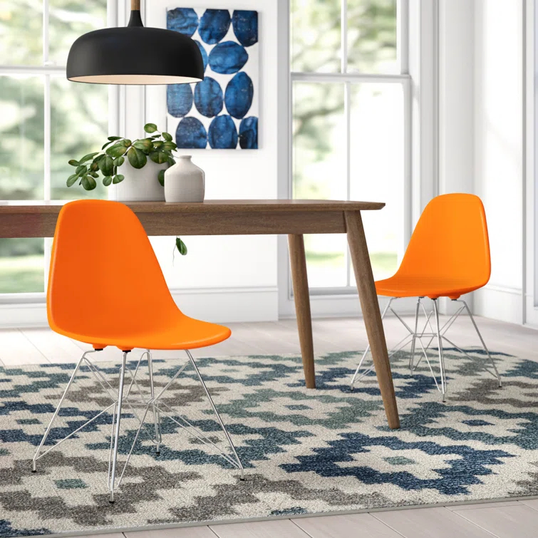 Orange Molded Plastic Side Chair with Chrome Eiffel Base