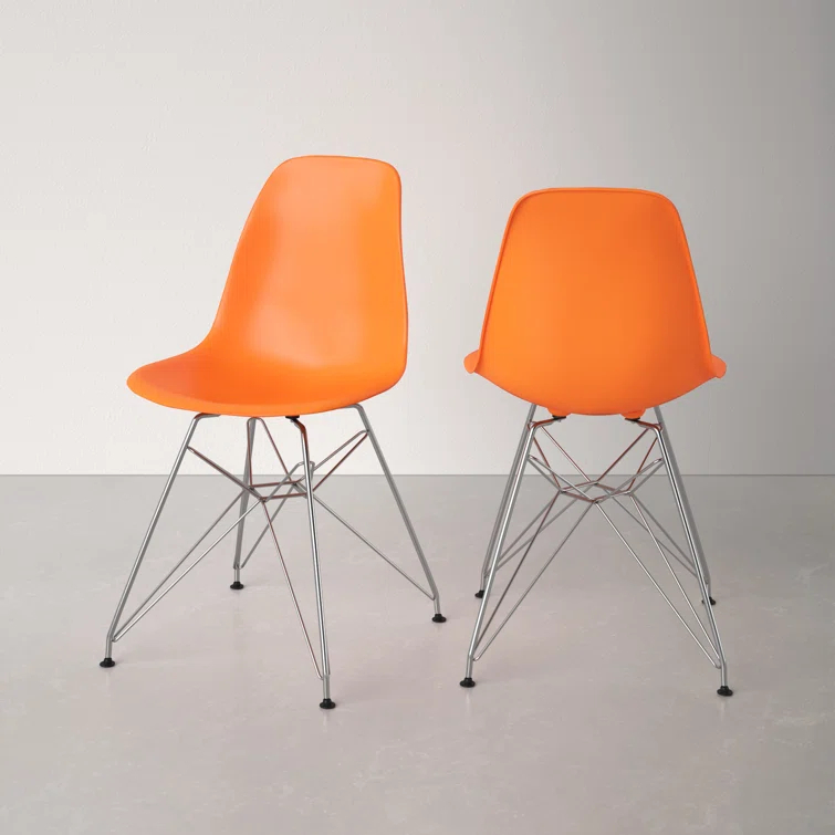 Orange Molded Plastic Side Chair with Chrome Eiffel Base