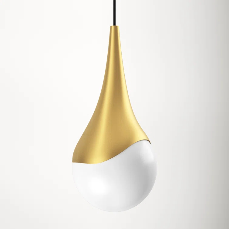 Ariana Aged Brass 1-Light Pendant with Opal Glossy Glass Shade