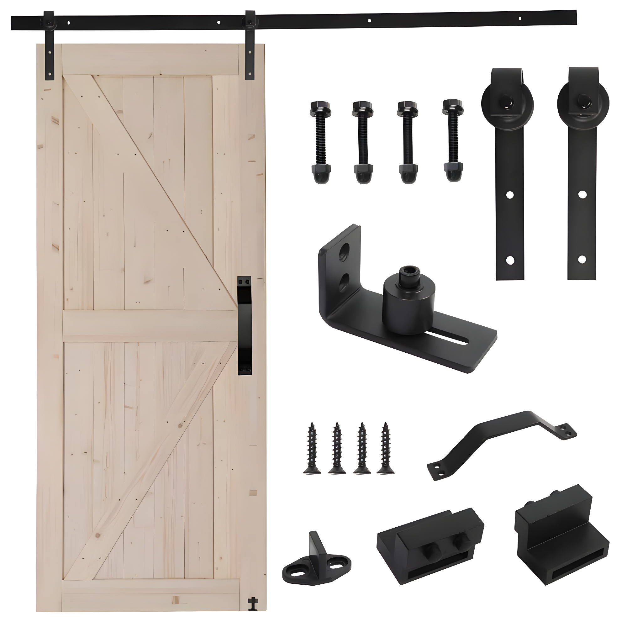 SalonMore 30in x 84in Sliding Barn Wood Door, Interior Doors, DIY Assembly, Solid Natural Spruce Panelled Slab, with 5.5FT Barn Door Hardware Kit