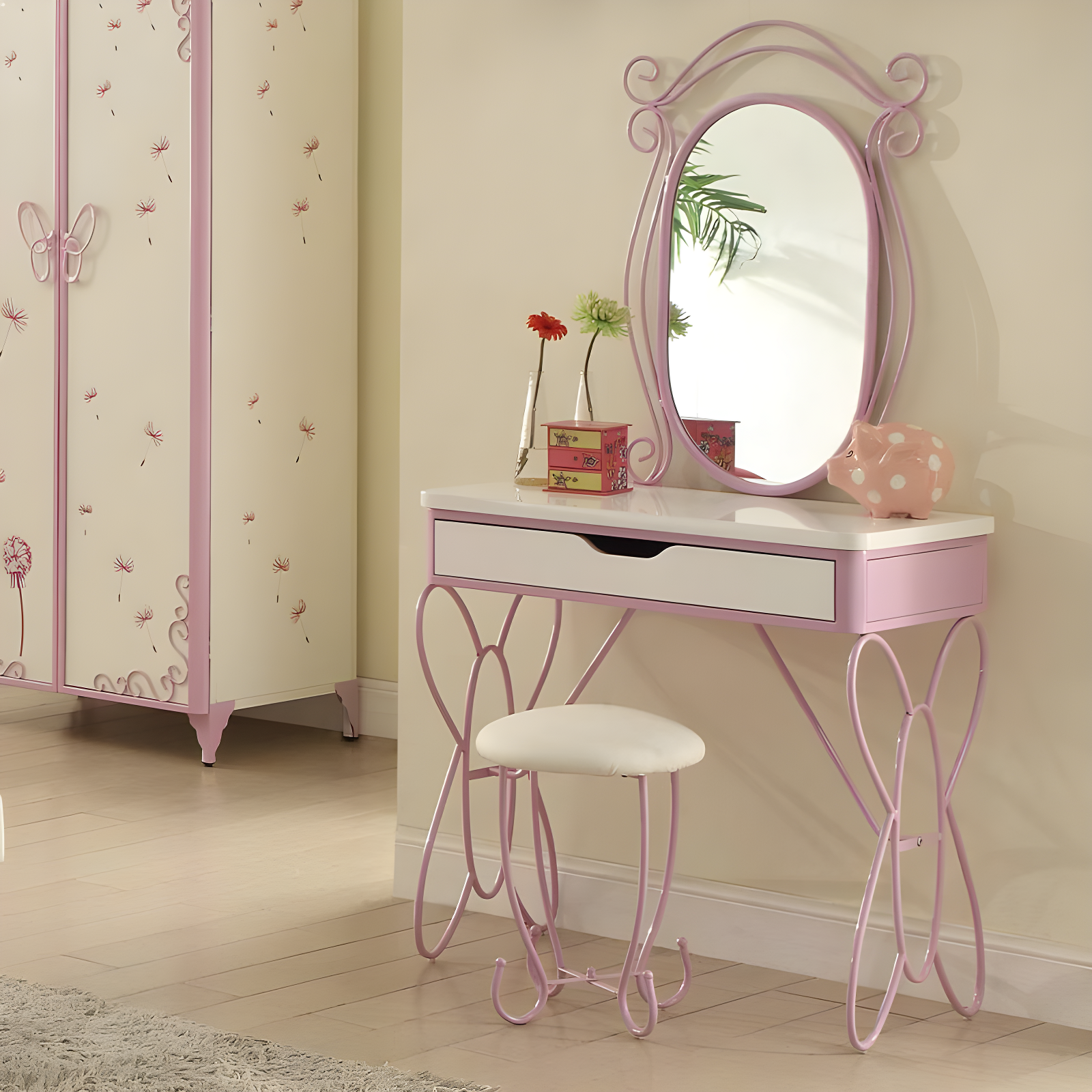 Priya II 32" Ottomans and Benches White/Light Purple - Acme Furniture: Padded Metal Frame, No Assembly Required