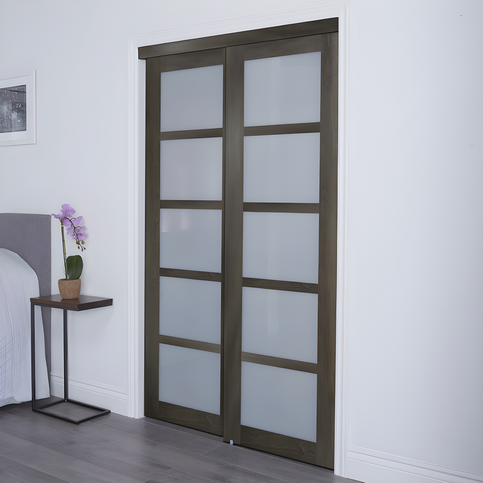Baldarassario 80'' Solid + Manufactured Wood Glass Low-Gloss Sliding Closet Doors