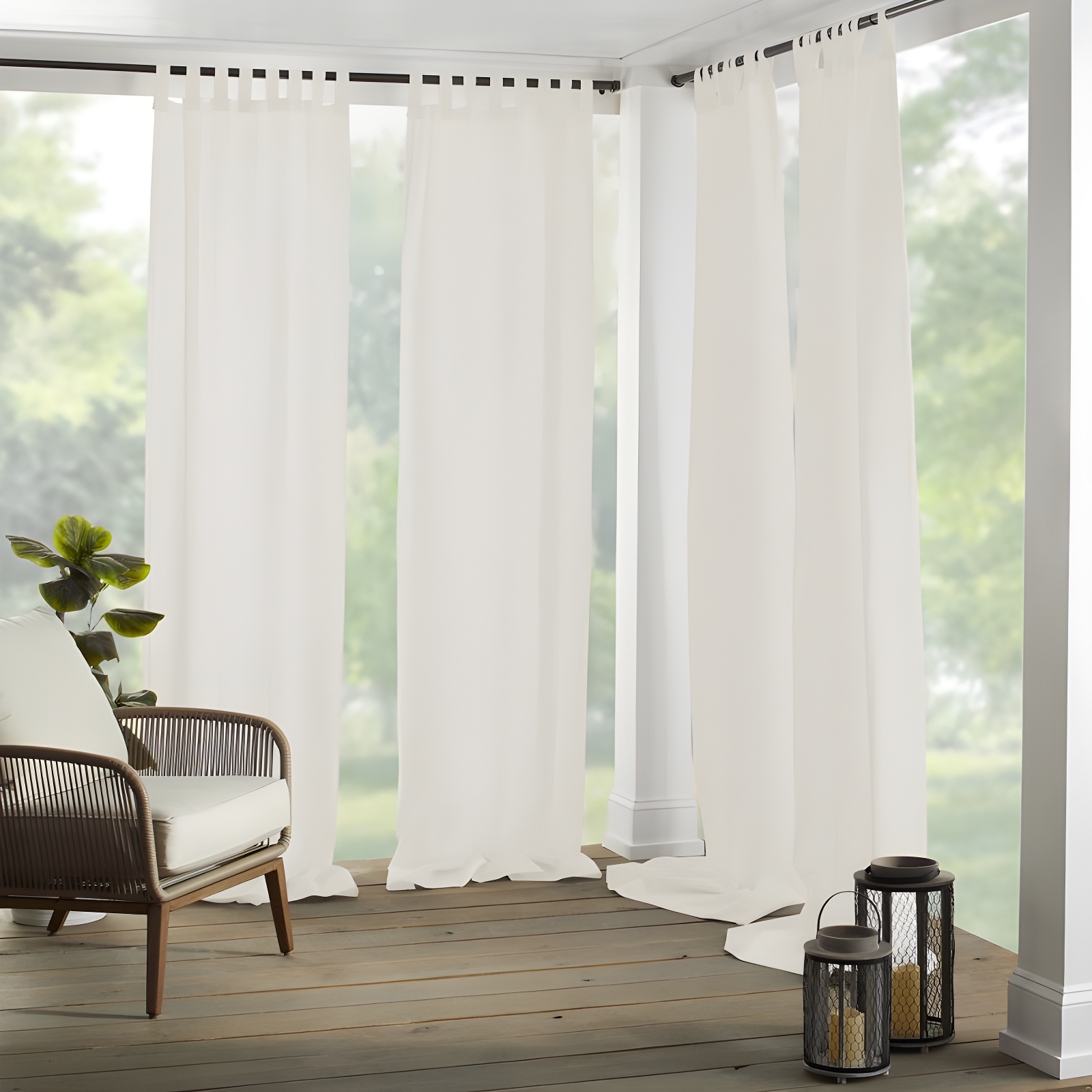 Matine Solid Tab Top Indoor/Outdoor Single Window Curtain for Patio, Porch, Cabana - 52 x 95 - Ivory - Elrene Home Fashions