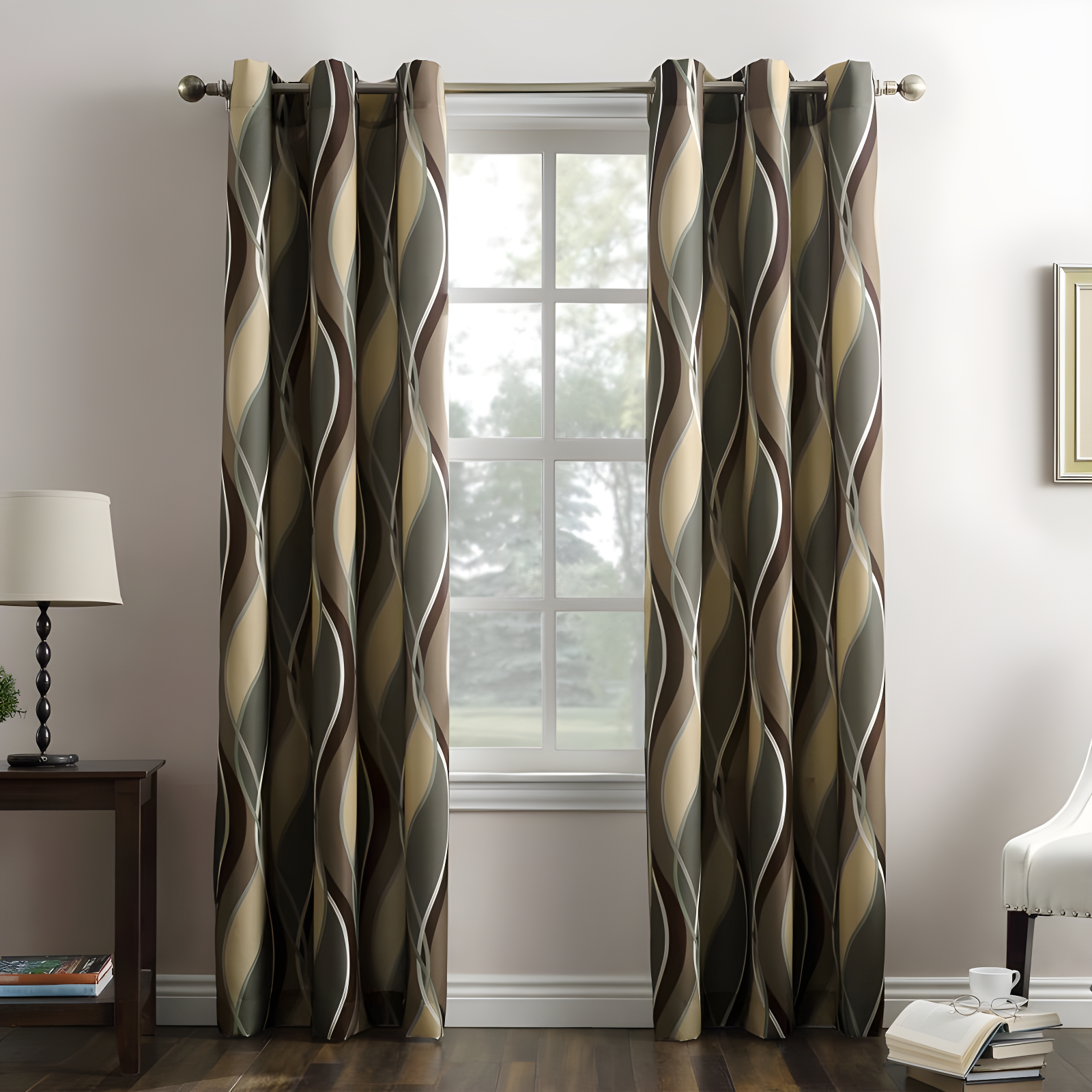 48"x63" No. 918 Semi-Sheer Intersect Ogee Wave Print Grommet Curtain Panel Spruce: Room Darkening Green Curtain