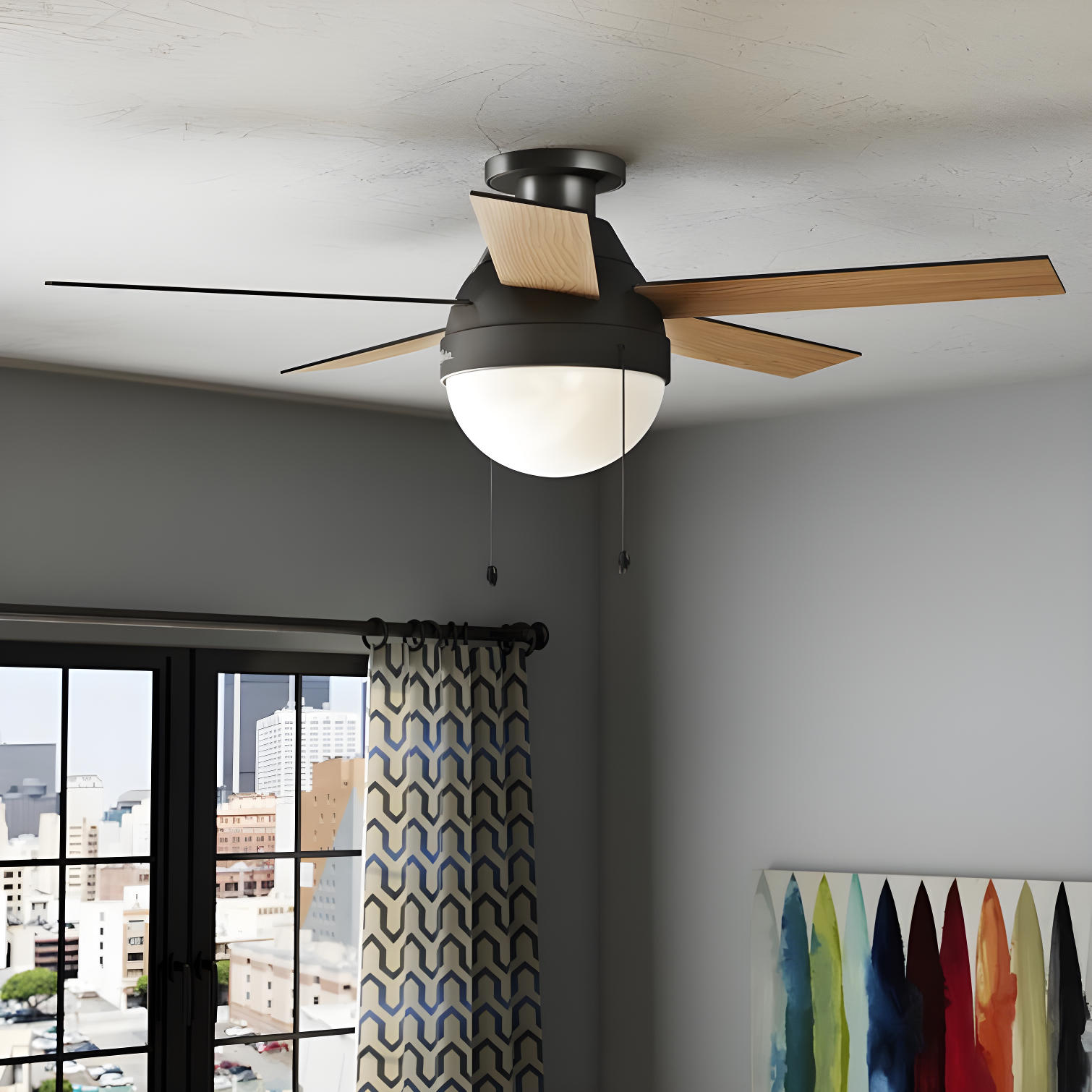 46" Anslee 5 - Blade LED Flush Mount Ceiling Fan with Pull Chain and Light Kit Included