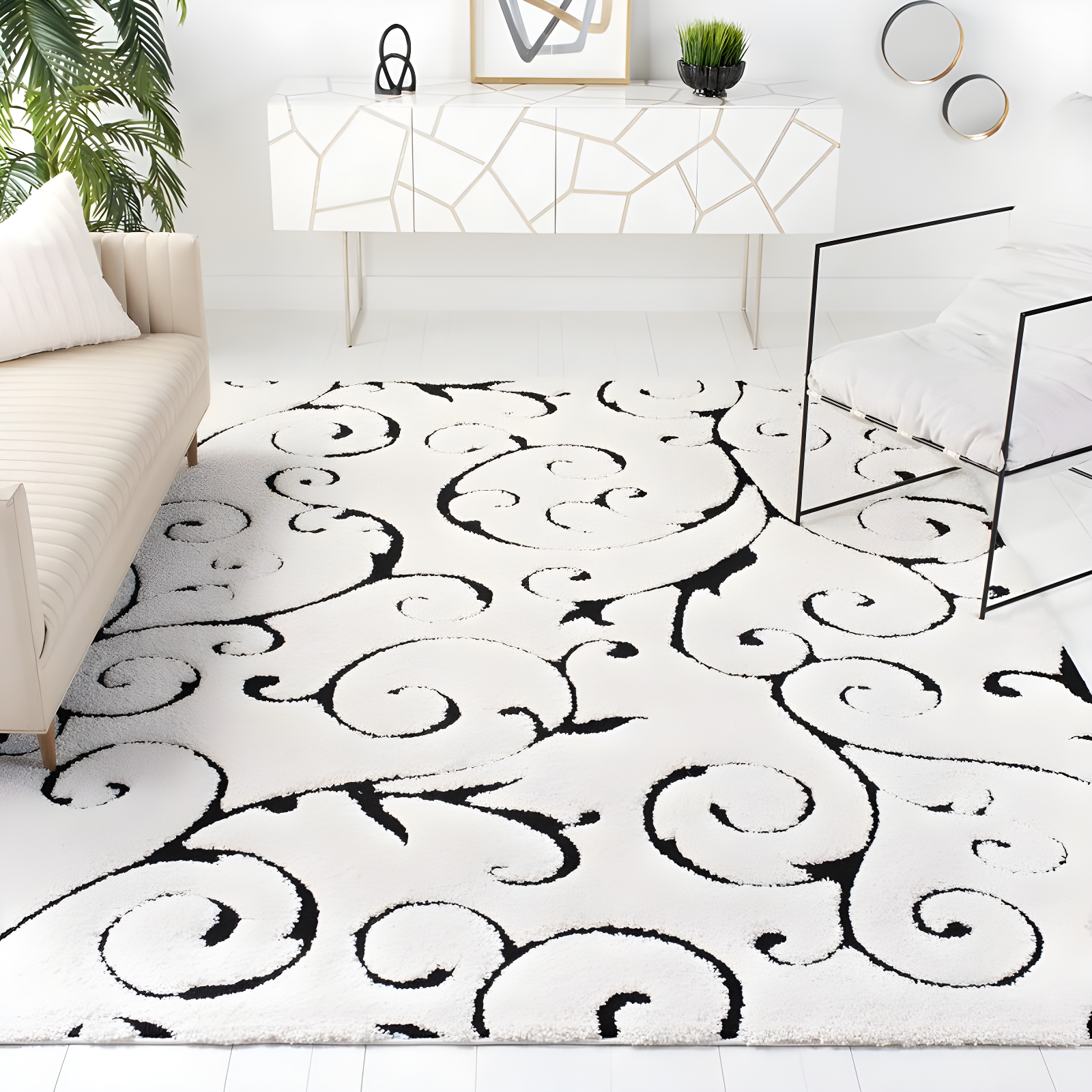 Florida Shag SG455 Power Loomed Indoor Area Rug - Ivory/Black - 8'x10' - Safavieh.