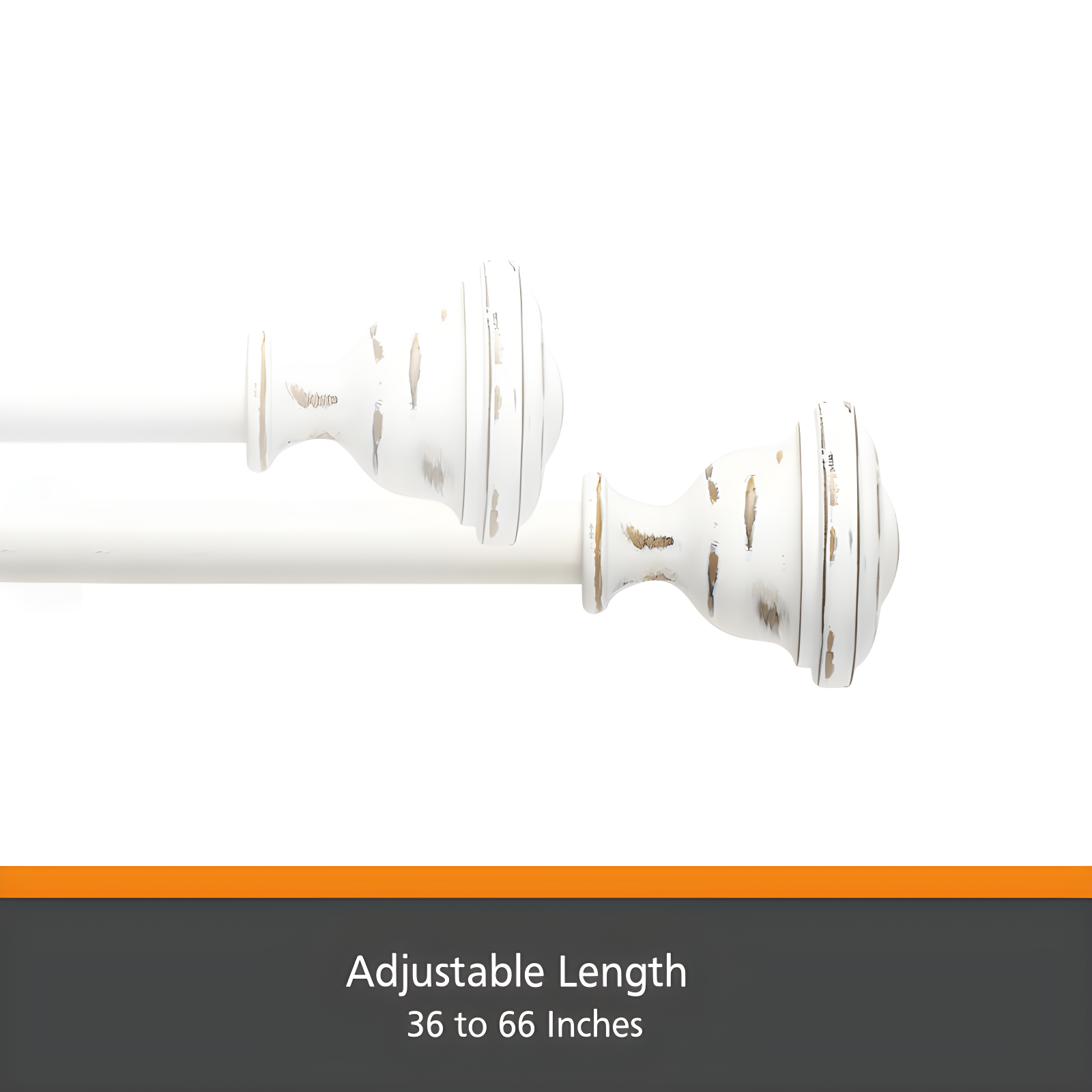 Kenney Belle 5/8" Fast Fit Easy Install Decorative Window Curtain Rod, Rustic White