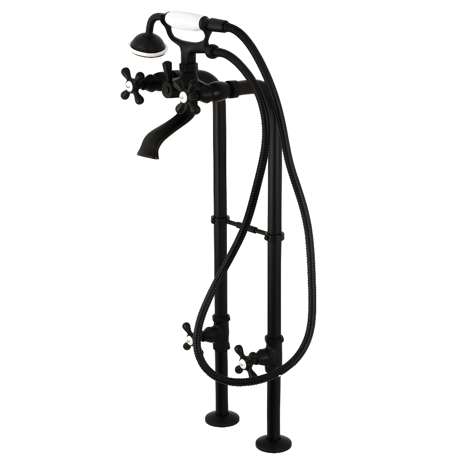 Kingston Brass Kingston Three-Handle 2-Hole Freestanding Tub Faucet with Supply Line and Stop Valve
