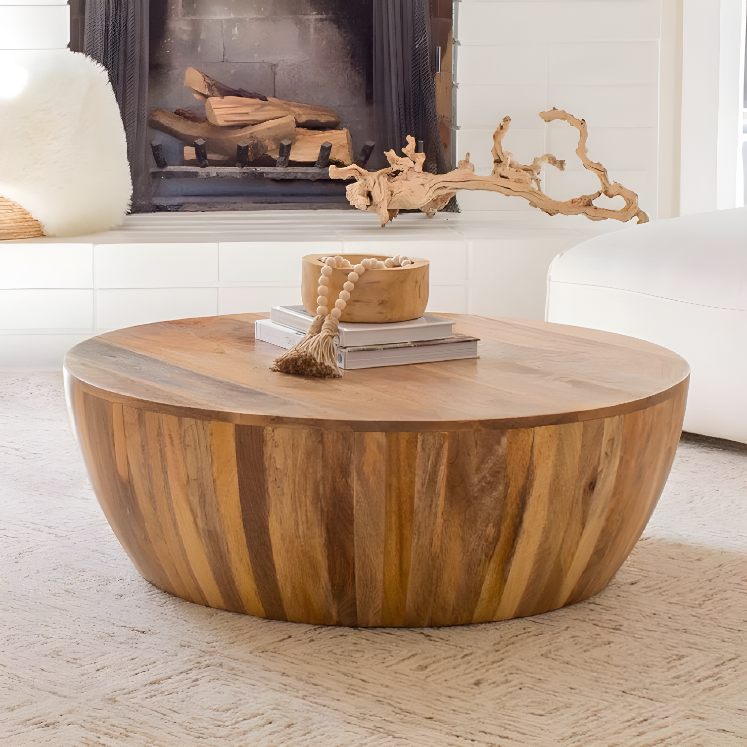 Vivenne Mango Wood Drum Coffee Table