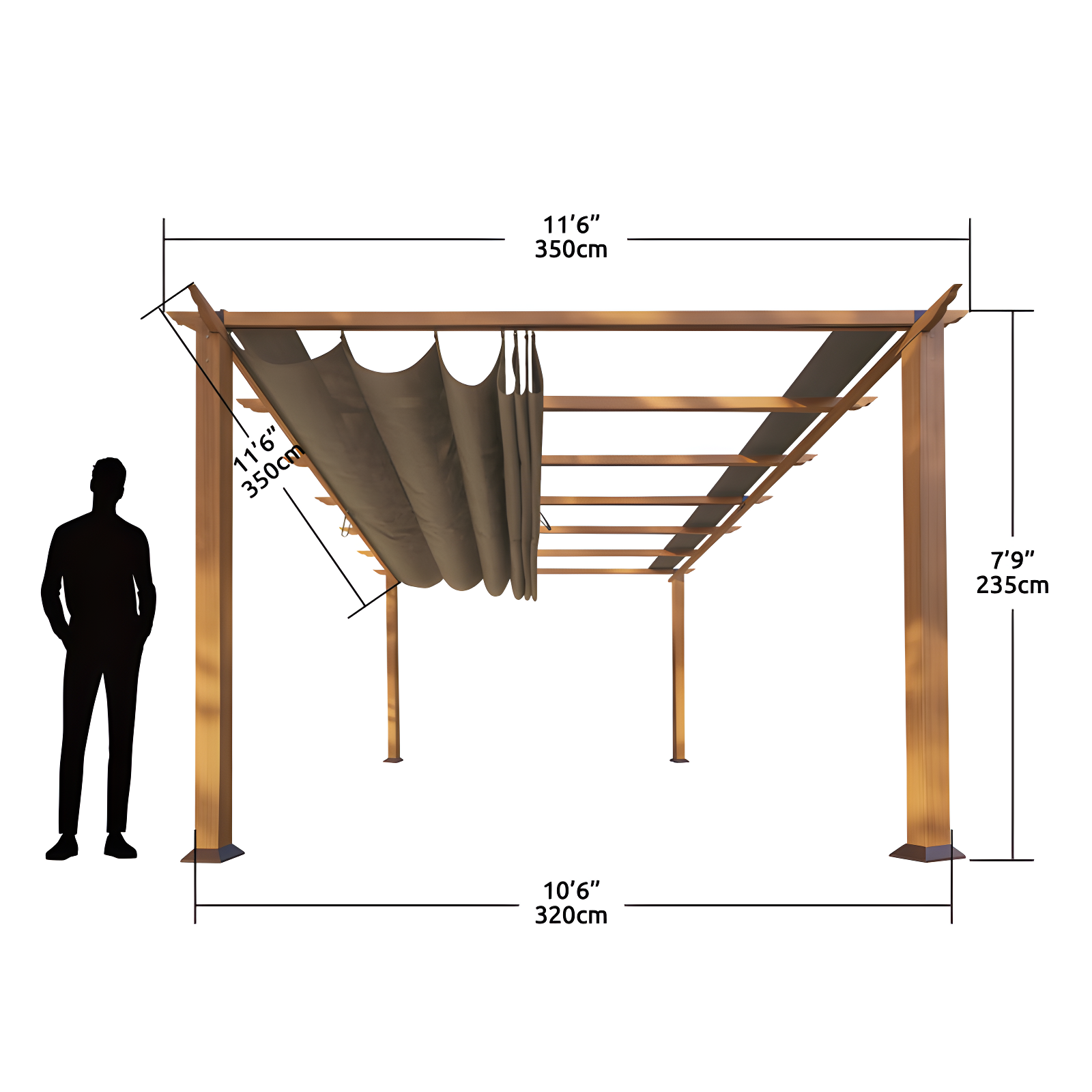 Florence 11 ft. W x 11 ft. D Wood Grain Aluminum Pergola in Canadian Cedar with Convertible Canopy
