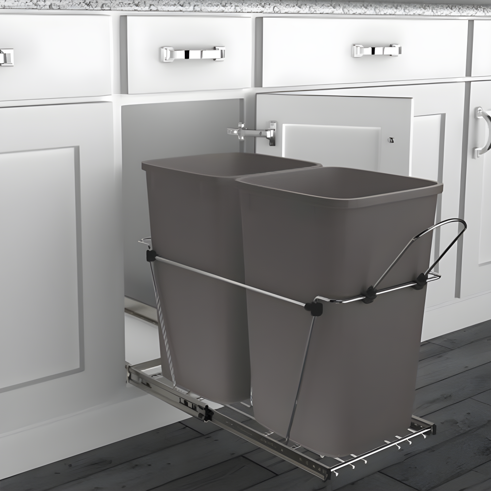 Rev-A-Shelf Double Pull Out Trash Can 27 Qt for Kitchen