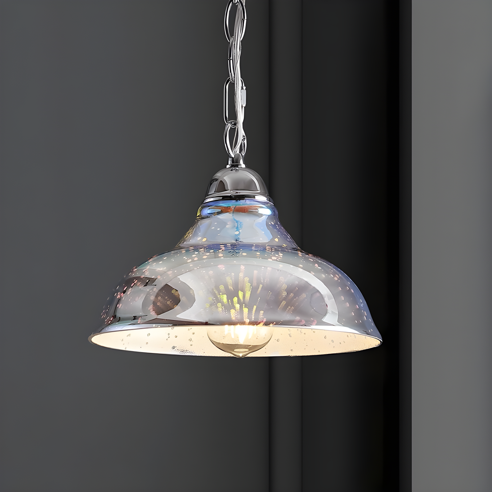 JONATHAN Y Nira 9.75" Adjustable 3D Color Burst Glass/Metal Pendant, Chrome/Multi