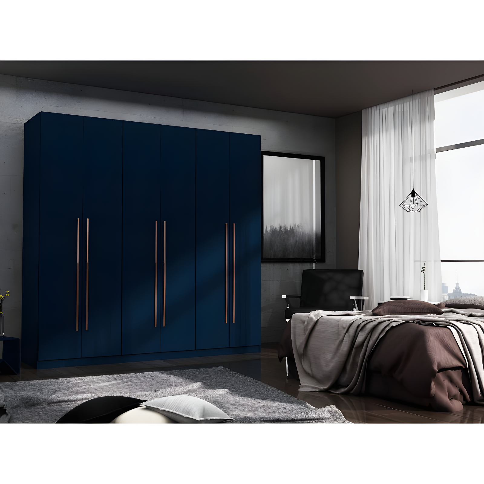 Manhattan Comfort Gramercy Wardrobe Armoire Closet Blue: MDF Composite Frame, 6 Doors, 4 Shelves, 2 Drawers
