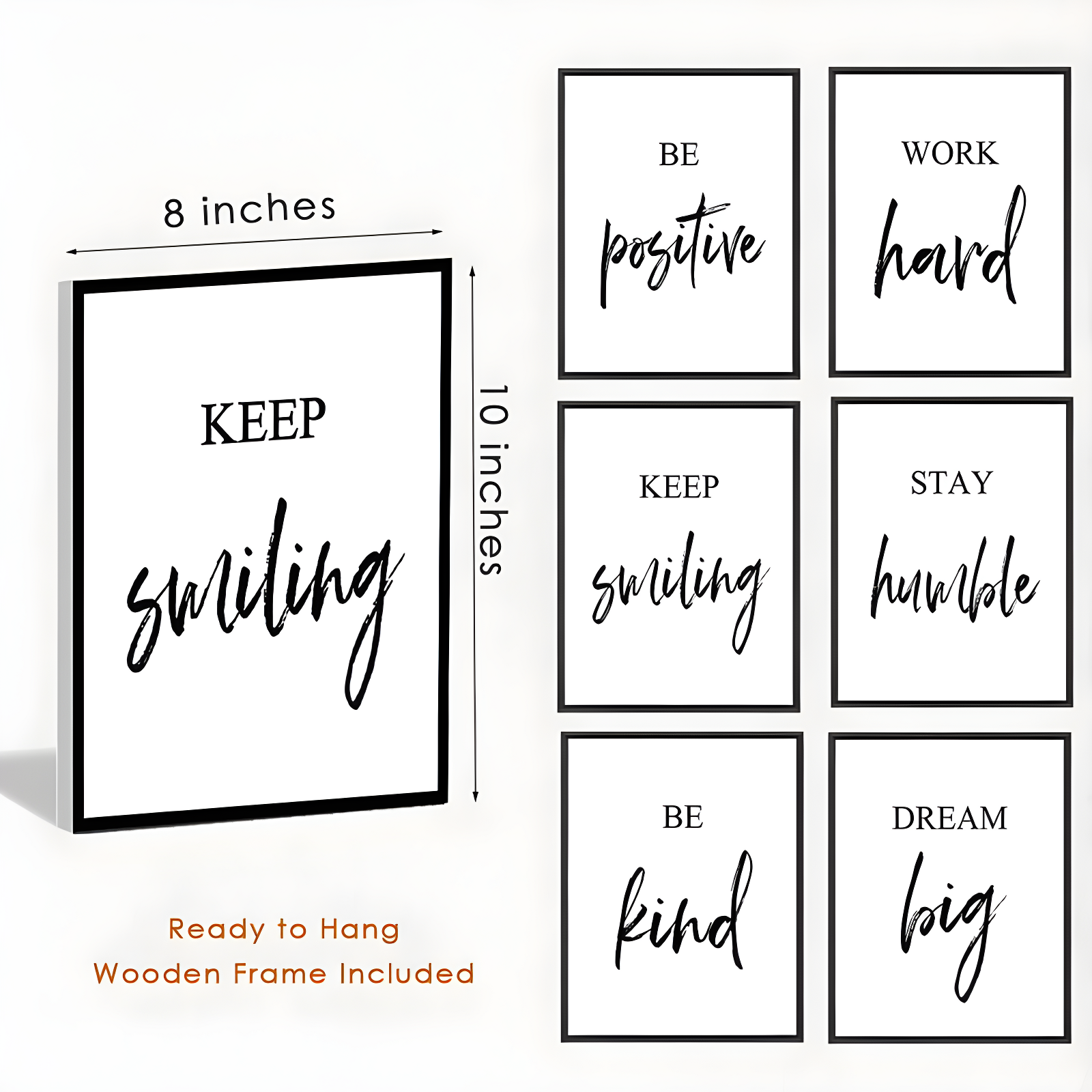 Red Barrel Studio® Inspirational Wall Art, Framed Motivational Canvas Wall Art Positive Quote For Living Room Bedroom Office, Stretched Ready To Hang (Set Of 6, 8X10in, Framed)