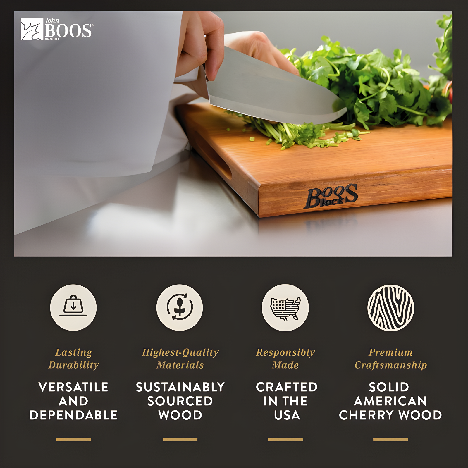 John Boos Boos Block R-Board Series Large Reversible Wood Cutting Board, 1.5-Inch Thickness, 20" x 15" x 1 1/2", Cherry
