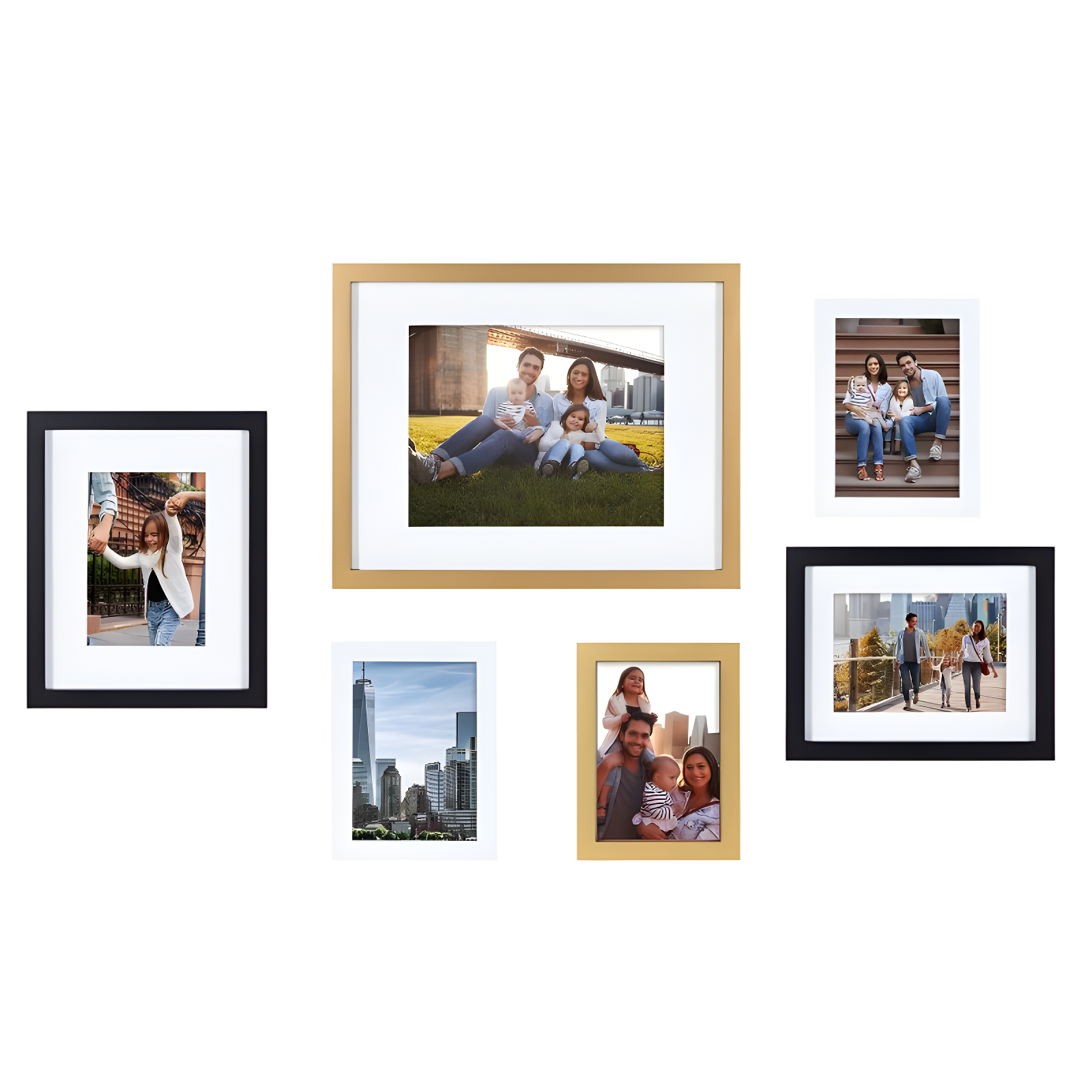6pc Gallery Frame Box Set Gold/Black/White - Kate & Laurel All Things Decor: MDF Material, Sawtooth Hanger, Beveled Mat