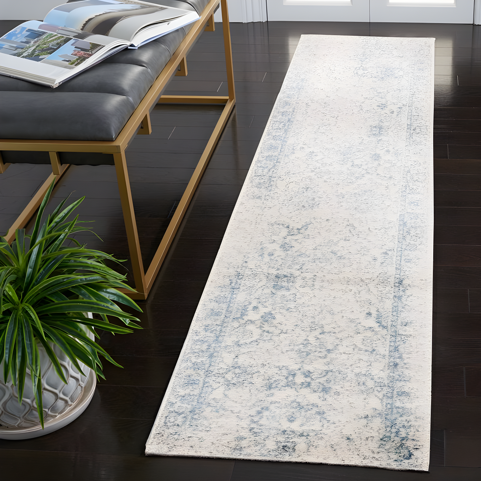 Adirondack ADR109 Machine Made Indoor Runner - Ivory/Slate - 2'-6"x12' - Safavieh