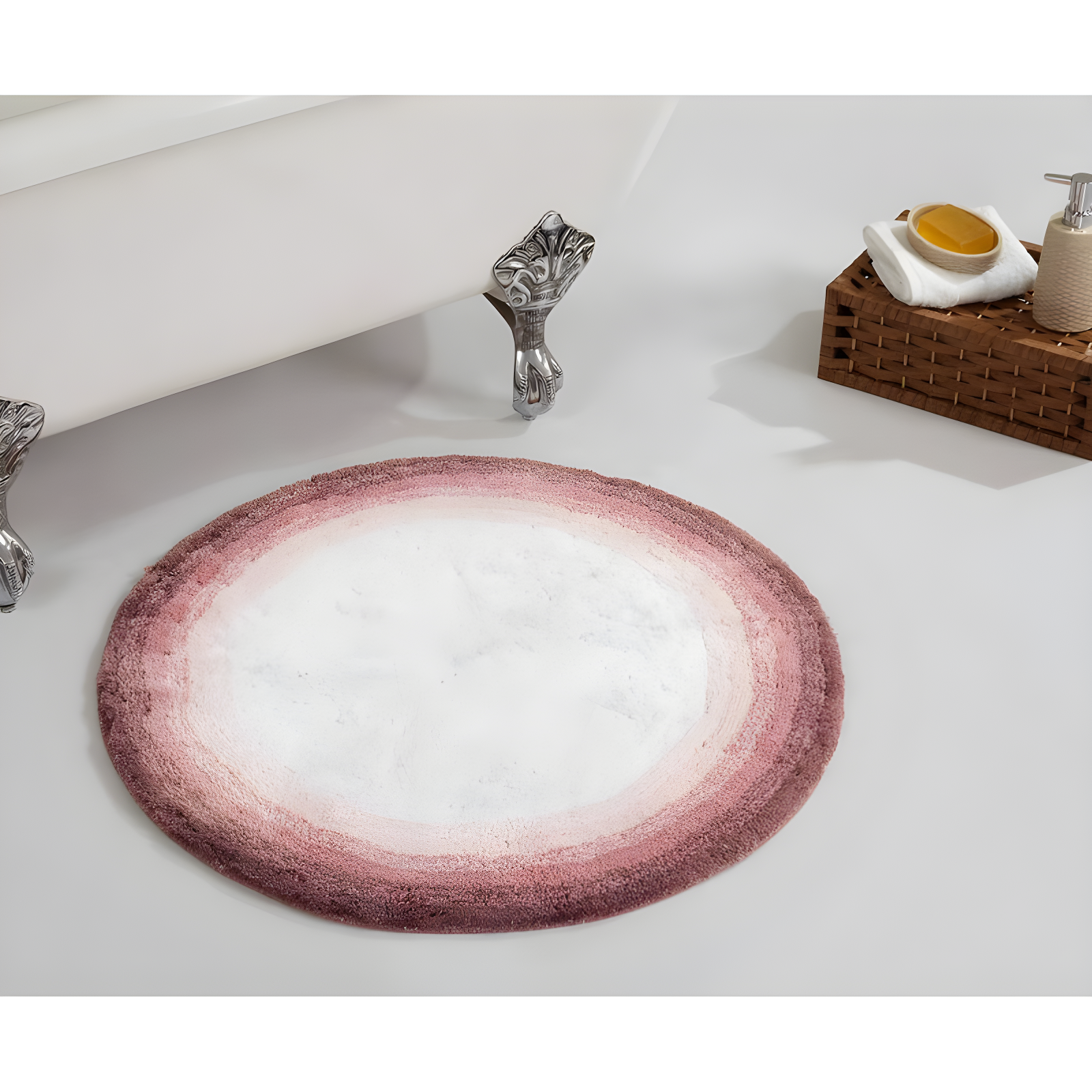 30" Round Torrent Collection 100% Cotton Bath Rug Rose - Better Trends: Machine Washable, Tufted, Ombre Design, Spray Latex Backing